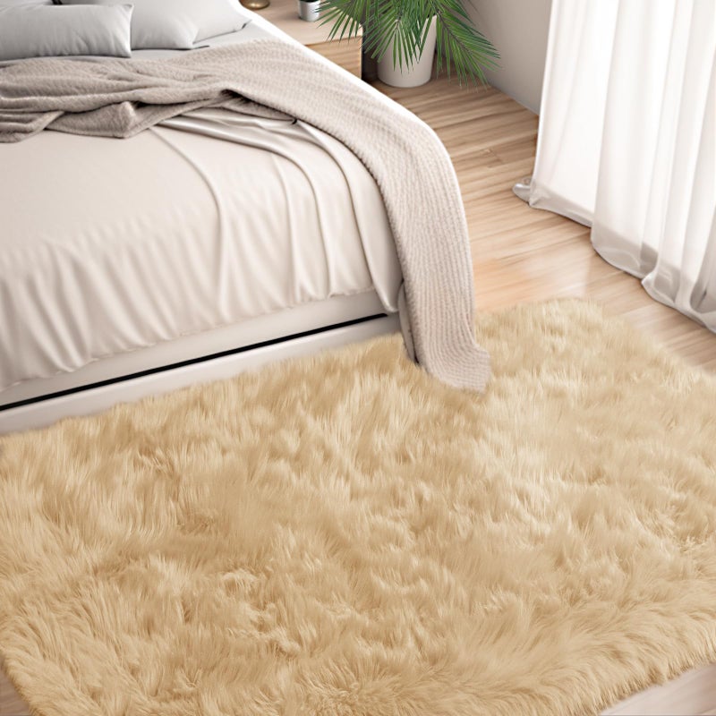 Ciicool White Fur Fluffy Rug, 2x4 ft Small Faux Fur Rug for Bedroom, Washable Faux Sheepskin Rugs for Sofa Couch Seat Cushion, Thick Shaggy Furry Rugs Floor Carpets for Bedside Living Room - Image 3